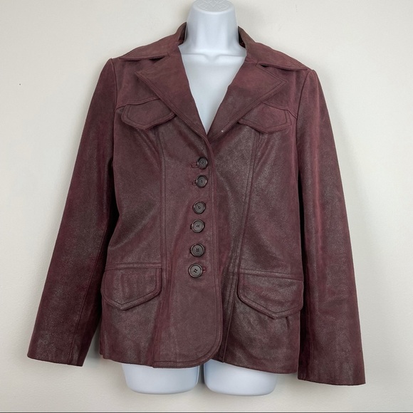 Guess Jackets & Blazers - Guess Button Up Maroon Red Genuine Leather Jacket Size Medium Vintage y2k